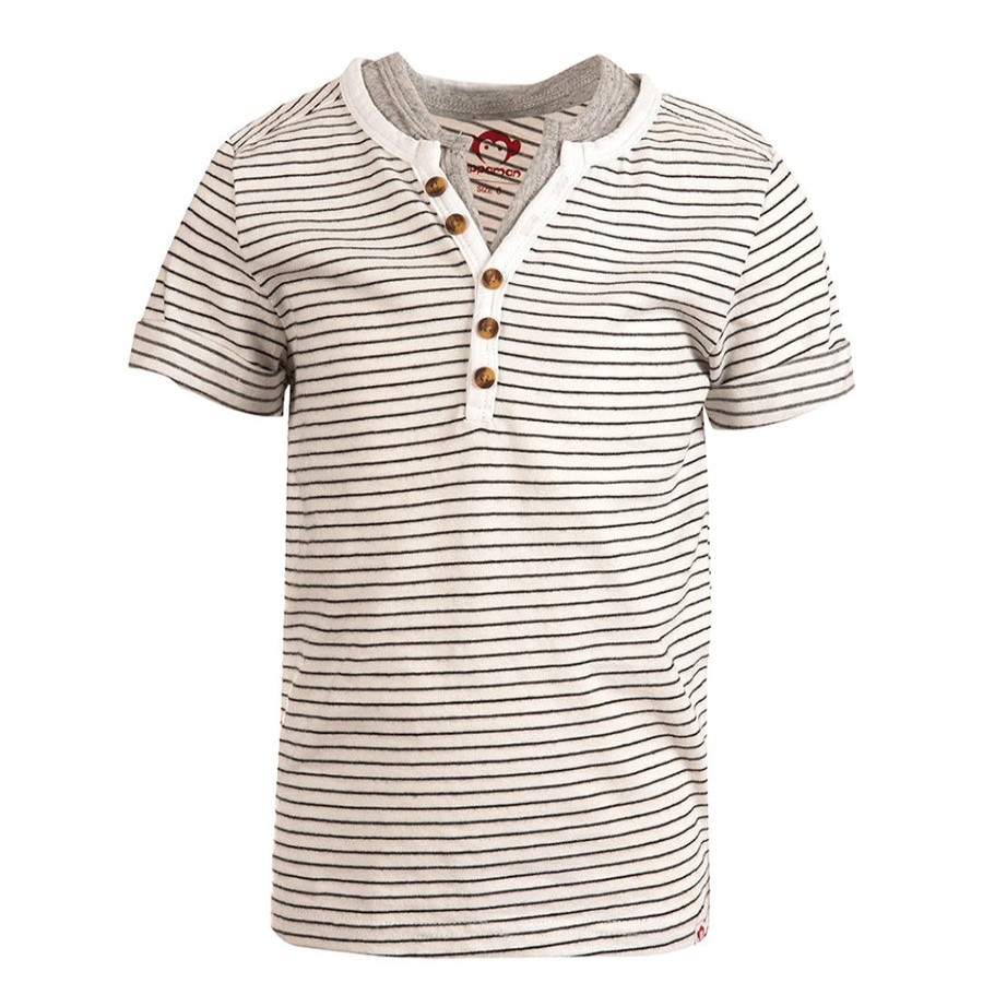 Clothes Appaman | Appaman Hilltop Henley Black & White Stripe Short Sleeve Shirt