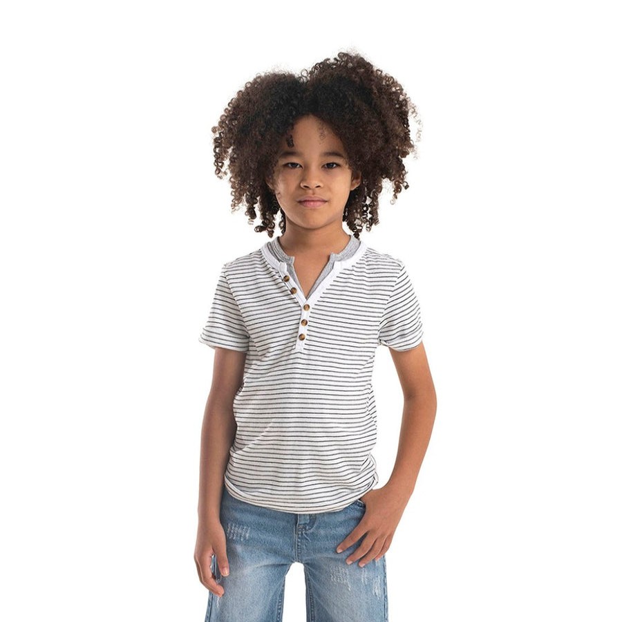 Clothes Appaman | Appaman Hilltop Henley Black & White Stripe Short Sleeve Shirt