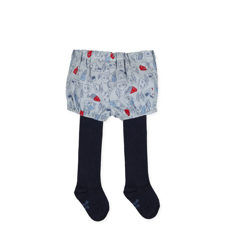 Clothes Tutto Piccolo | Tutto Piccolo 9711 Bombachito Viyela Con Leotardos Shorts With Tights - Indigo