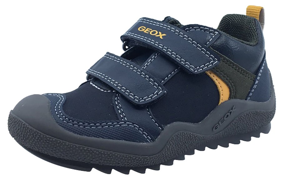 Shoes Geox Boy'S Casual Shoes | Geox Boy'S J Artach Double Velcro Hook And Loop Sneaker Shoes, Navy/Yellow