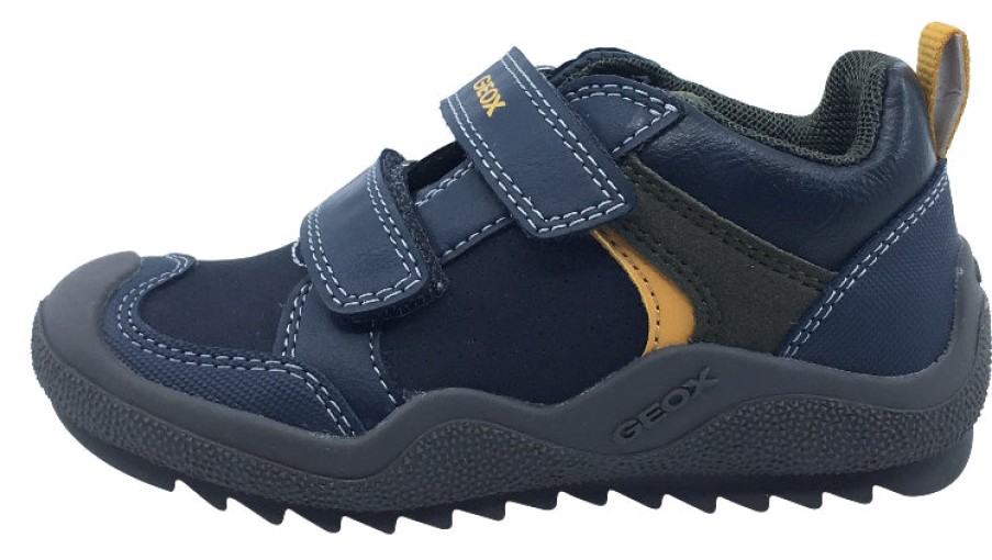 Shoes Geox Boy'S Casual Shoes | Geox Boy'S J Artach Double Velcro Hook And Loop Sneaker Shoes, Navy/Yellow