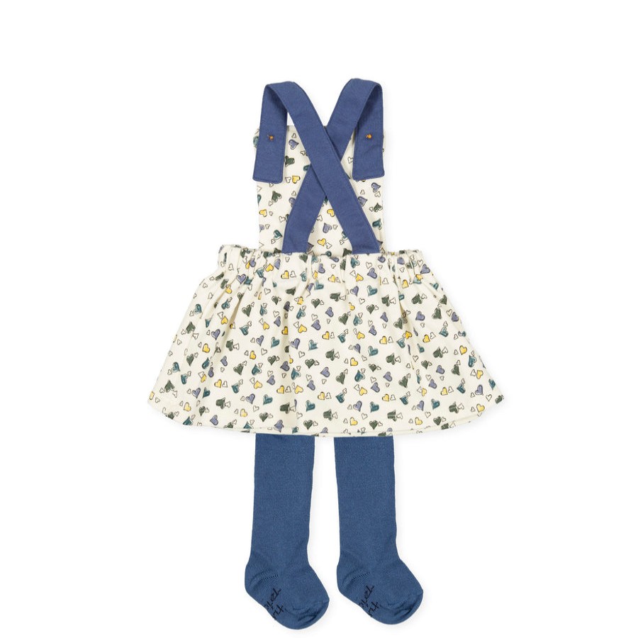 Clothes Tutto Piccolo | Tutto Piccolo 9422 Pichi Leotardos Punto Roma Pinafore Dress With Tights - Ecru