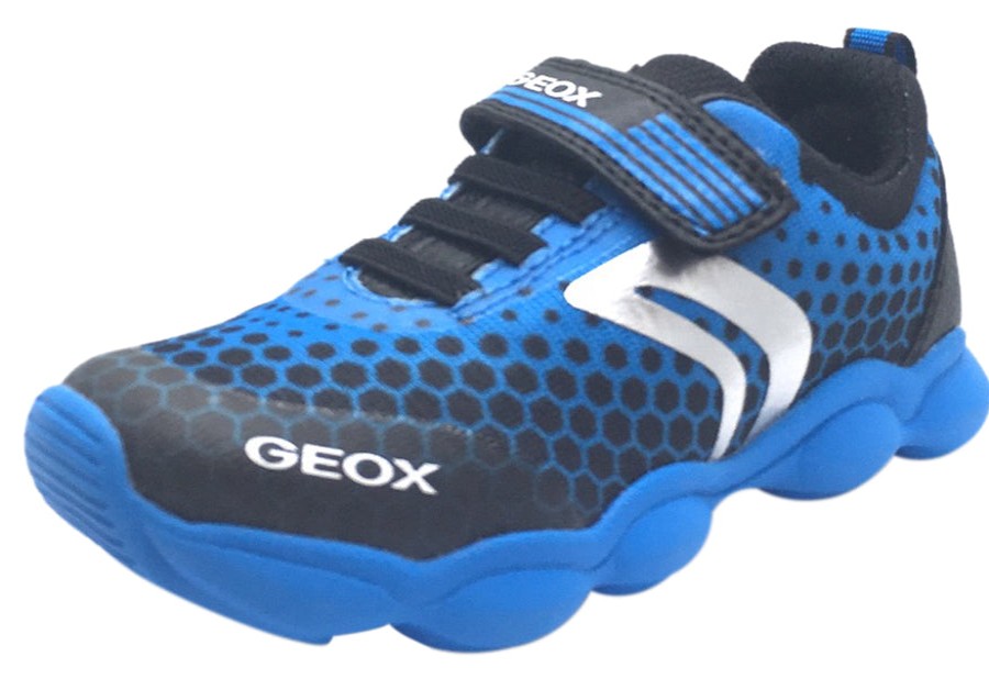 Shoes Geox Boy'S Casual Shoes | Geox Boy'S Munfrey Light Blue Black Polka Dot Mesh Double Hook And Loop Strap Sporty Low Top Breathable Sneaker