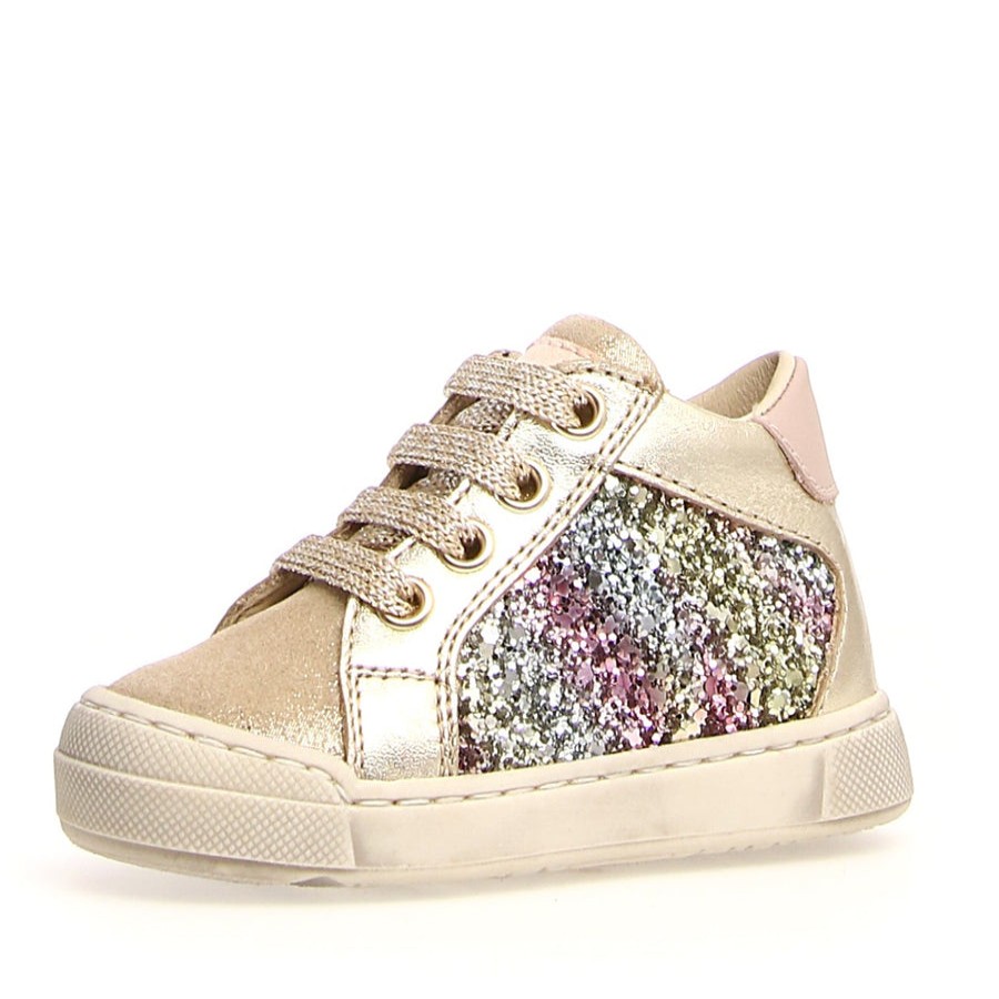 Shoes Naturino Girl'S Casual Shoes | Naturino Falcotto Girl'S Metallic Glitter Shaded Patiula Zip Sneakers, Platinum/Multi