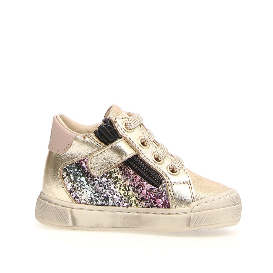 Shoes Naturino Girl'S Casual Shoes | Naturino Falcotto Girl'S Metallic Glitter Shaded Patiula Zip Sneakers, Platinum/Multi