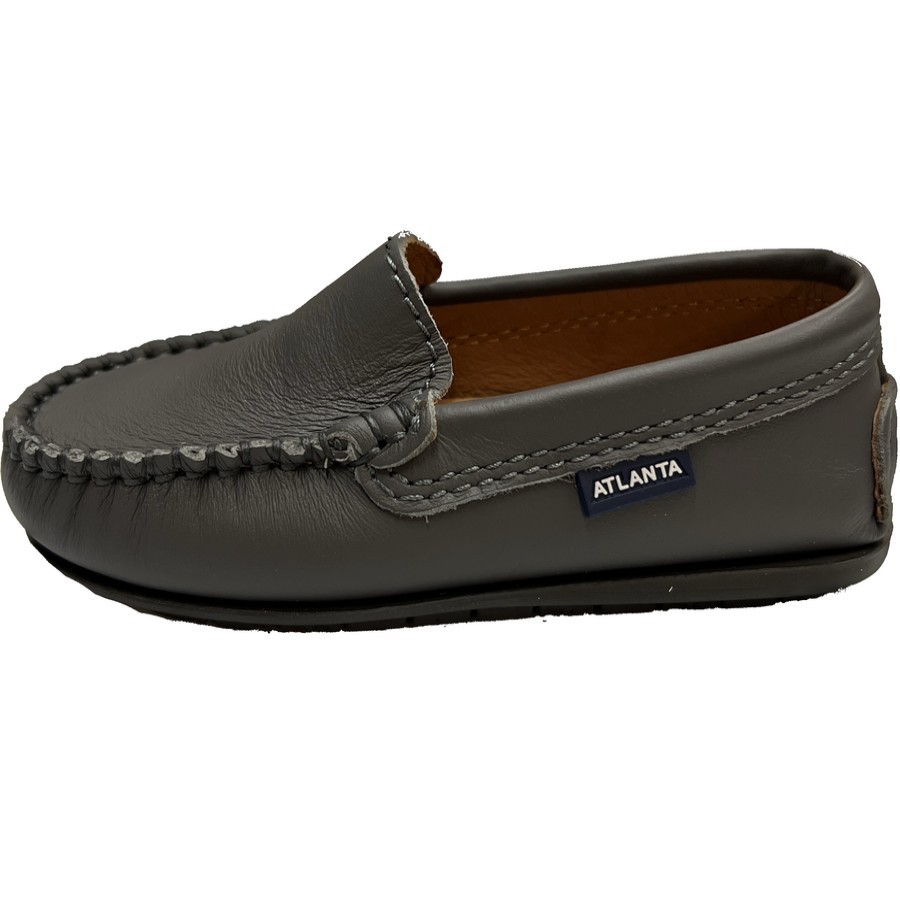 Shoes Atlanta Mocassin Girl'S Dress Shoes | Atlanta Mocassin Boy'S And Girl'S Plain Vamp Leather Loafers, Grey Smooth