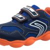 Shoes Geox Boy'S Casual Shoes | Geox Boy'S Munfrey Leather Navy Orange Double Velcro Sneaker