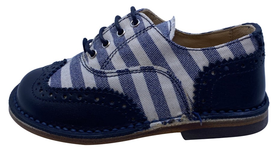 Shoes Eureka Boy'S Dress Shoes | Eureka Boy'S Stripe Textile And Navy Handcrafted Leather Oxford