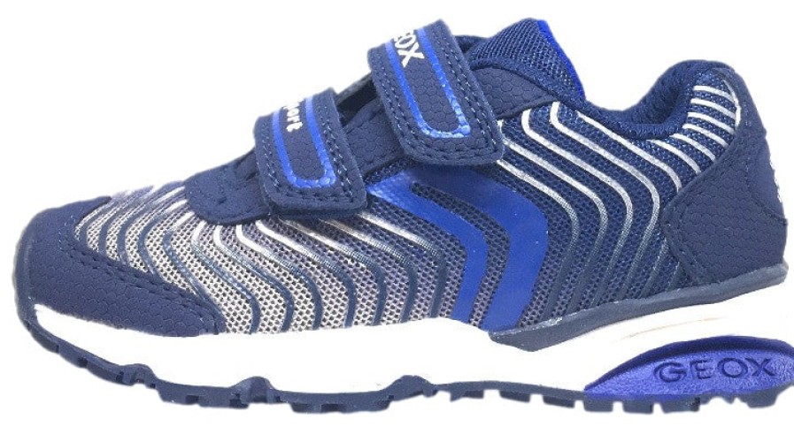 Shoes Geox Boy'S Casual Shoes | Geox Boy'S Bernie Royal Blue & White Double Hook And Loop Strap Sneaker