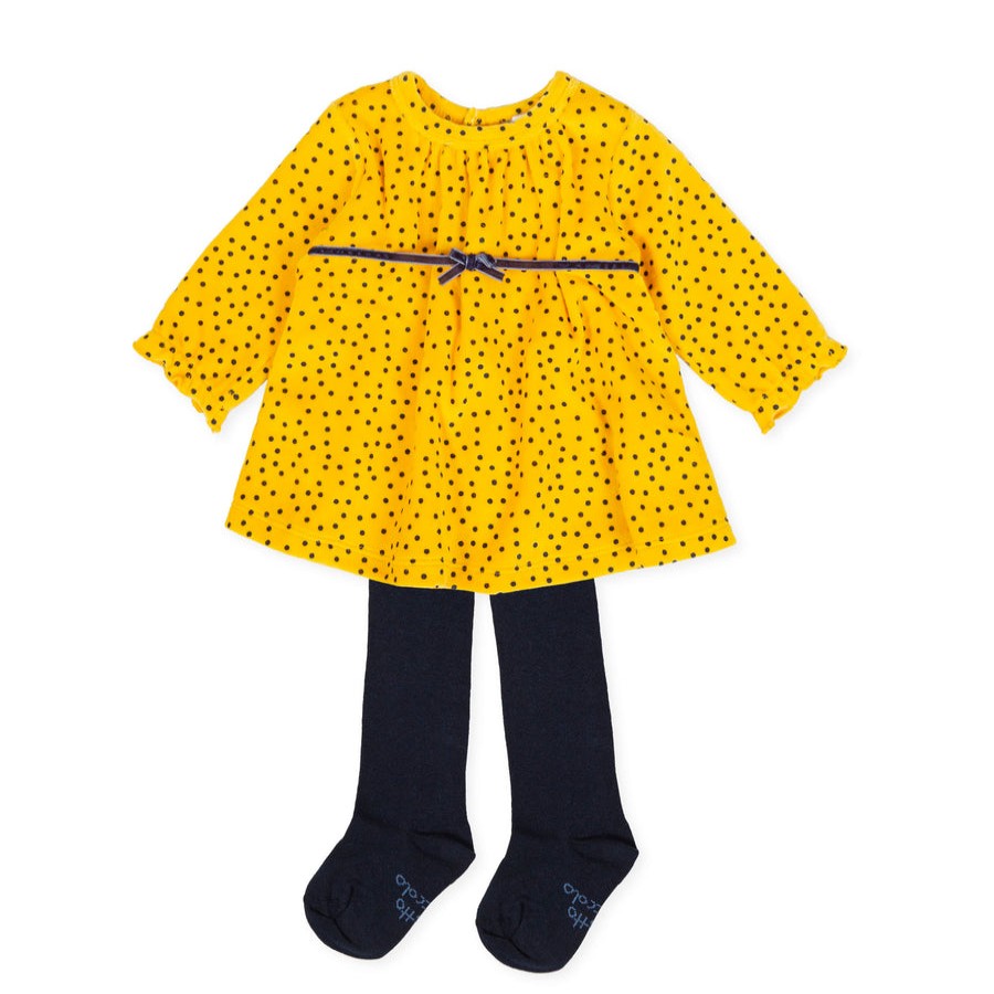 Clothes Tutto Piccolo | Tutto Piccolo 9796 Vestido Tundosado Velor Dress With Tights - Mustard