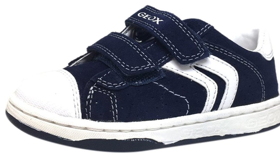 Shoes Geox Boy'S Casual Shoes | Geox Boy'S Maltin Navy & White Double Hook And Loop Strap Sneaker Shoe