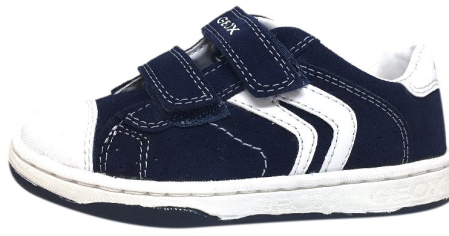 Shoes Geox Boy'S Casual Shoes | Geox Boy'S Maltin Navy & White Double Hook And Loop Strap Sneaker Shoe