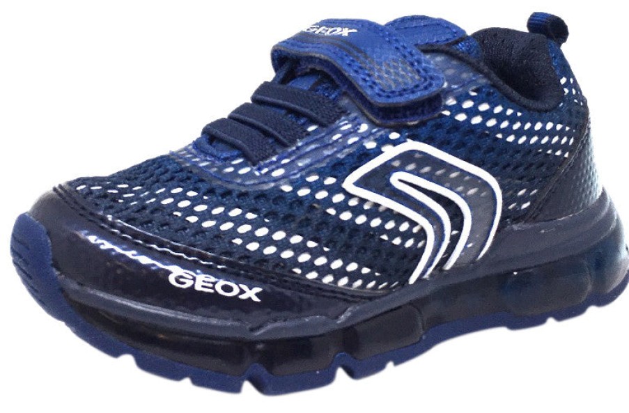 Shoes Geox Boy'S Casual Shoes | Geox Respira Boy'S J Android Mesh Light Up Elastic Lace Hook And Loop Sneaker Shoe, Navy