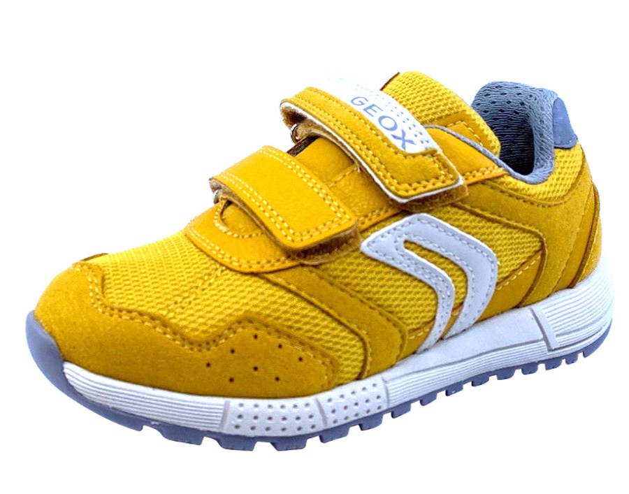 Shoes Geox Boy'S Casual Shoes | Geox Respira Boy'S J Alben Double Hook And Loop Sneaker Shoes, Dark Yellow/Grey