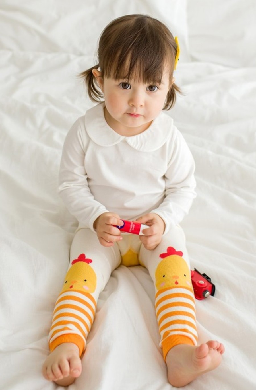 Clothes Eva & Elvin | Eva & Elvin Girl'S White Orange Tights Cotton Chicken