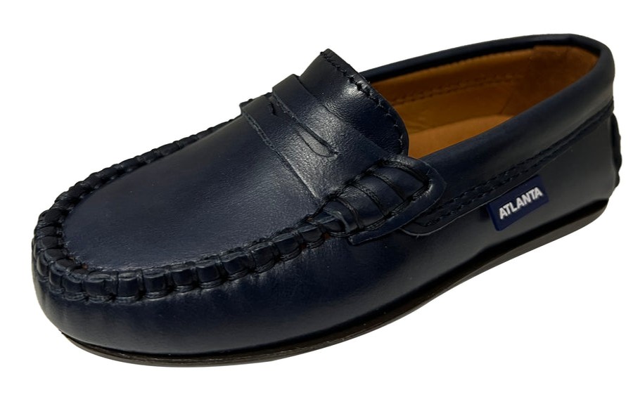 Shoes Atlanta Mocassin Girl'S Dress Shoes | Atlanta Mocassin Boy'S And Girl'S Smooth Leather Penny Loafers, Navy Blue Sierra Antik