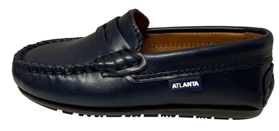 Shoes Atlanta Mocassin Girl'S Dress Shoes | Atlanta Mocassin Boy'S And Girl'S Smooth Leather Penny Loafers, Navy Blue Sierra Antik