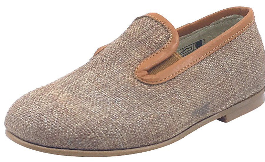 Shoes Luccini Boy'S Casual Shoes | Luccini Tan Linen And Leather Trim Smoking Loafer