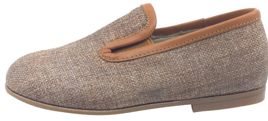 Shoes Luccini Boy'S Casual Shoes | Luccini Tan Linen And Leather Trim Smoking Loafer