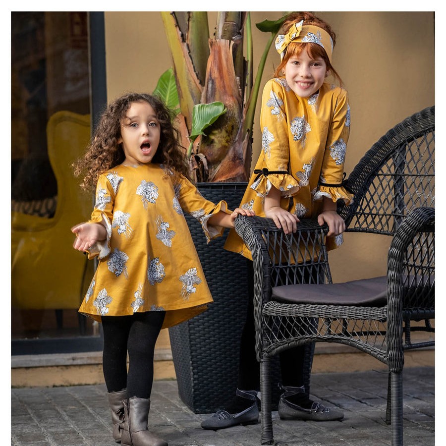 Clothes Tutto Piccolo | Tutto Piccolo 9227 Vestido Saten Con Leotardos Dress With Tights - Mustard