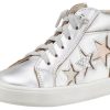 Shoes Old Soles Boy'S Casual Shoes | Old Soles Girl'S And Boy'S 6033 Stardom Silver Smooth Leather With Stars Elastic Lace Side Zipper High Top Sneaker