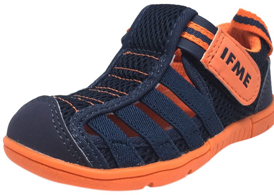 Shoes IFME Boy'S Casual Shoes | Ifme Boy'S & Girl'S Playa Navy Cobalt And Orange Venice Elastic Lace Mesh Hook And Loop Fisherman Style Sandal