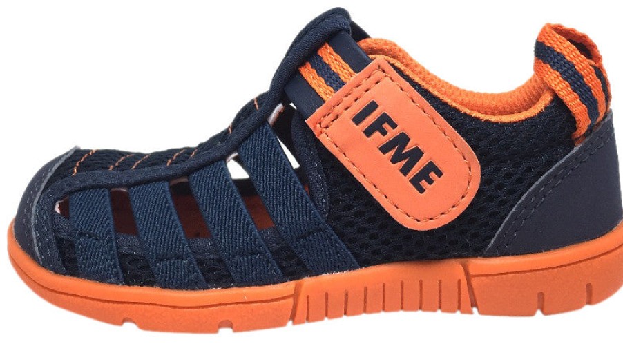 Shoes IFME Boy'S Casual Shoes | Ifme Boy'S & Girl'S Playa Navy Cobalt And Orange Venice Elastic Lace Mesh Hook And Loop Fisherman Style Sandal