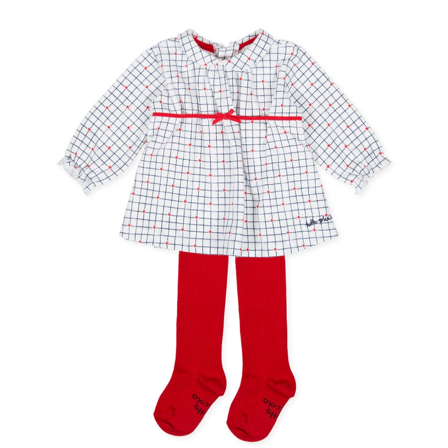 Clothes Tutto Piccolo | Tutto Piccolo 9797 Vestido Interlock Dress With Tights - Optical White/Red