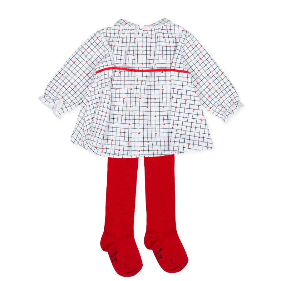 Clothes Tutto Piccolo | Tutto Piccolo 9797 Vestido Interlock Dress With Tights - Optical White/Red