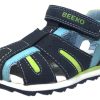 Shoes Beeko Boy'S Casual Shoes | Beeko Boy'S Eagle Ii Navy And Green Leather Single Hook And Loop Strap Fisherman Athletic Sandal