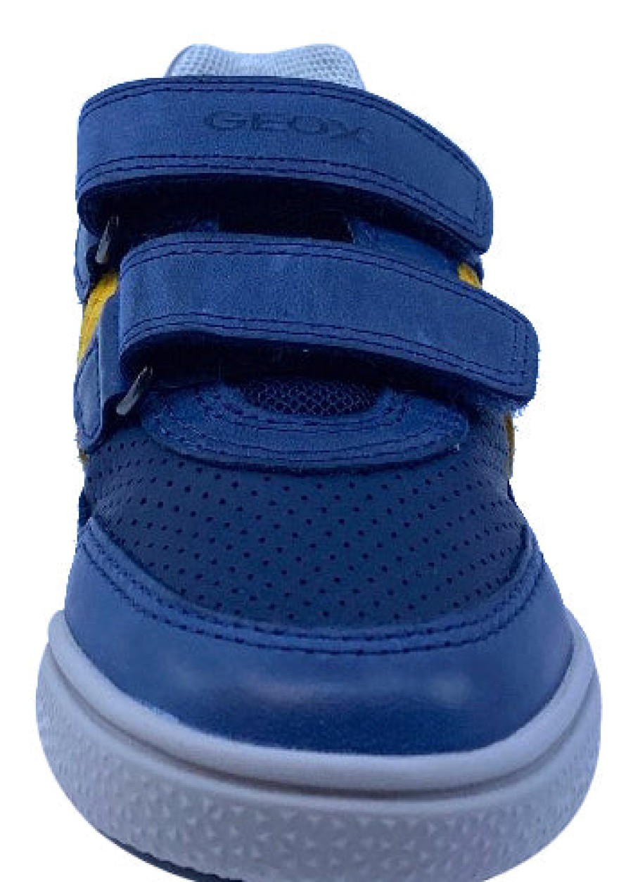 Shoes Geox Boy'S Casual Shoes | Geox Respira Boy'S J Poseido Double Hook And Loop Sneaker, Navy/Dark Yellow