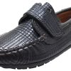 Shoes Venettini Boy'S Casual Shoes | Venettini Boy'S Two Tone Grey Square Print Leather Single Hook And Loop Strap Moccasin Loafer