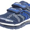 Shoes Geox Boy'S Casual Shoes | Geox Respira Boy'S Android Navy & White Mesh Light Up Double Hook And Loop Sneaker