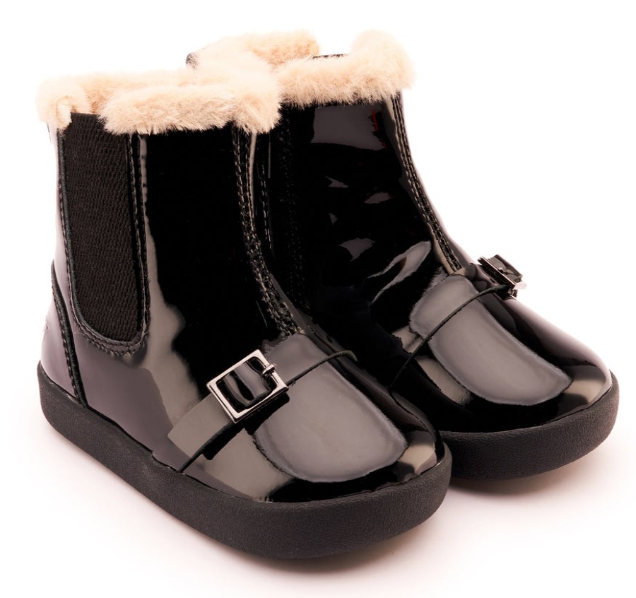 Shoes Old Soles Girl'S Boots | Old Soles Girl'S 378 Buckle My Boot Booties - Black Patent