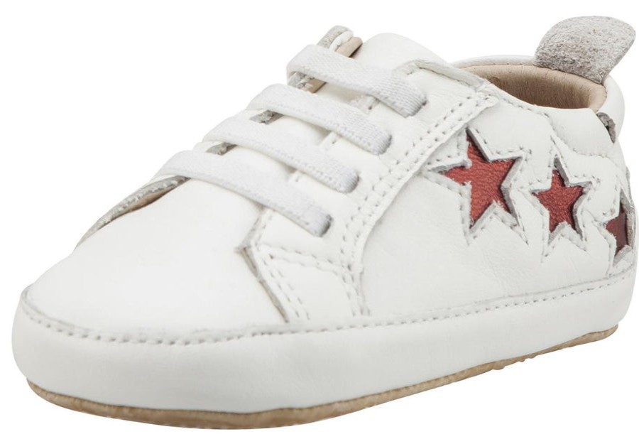 Shoes Old Soles Boy'S Casual Shoes | Old Soles Girl'S & Boy'S 194 Bambini Stars White With Dark Red Stars Leather Elastic Slip On Sneakers