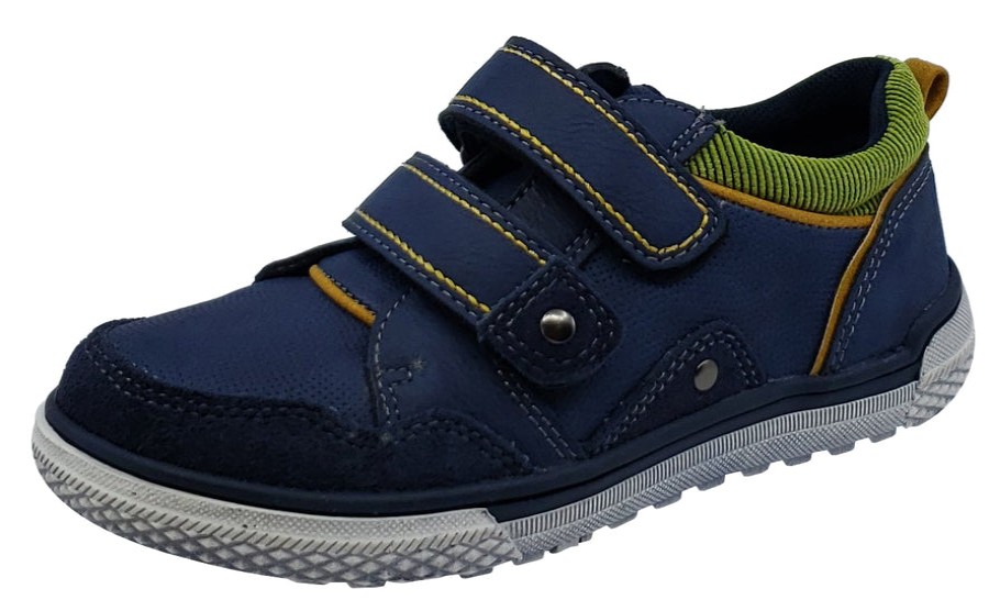 Shoes Beeko Boy'S Casual Shoes | Beeko Torrington Ii Navy Leather Sneaker Hook And Loop For Boy'S