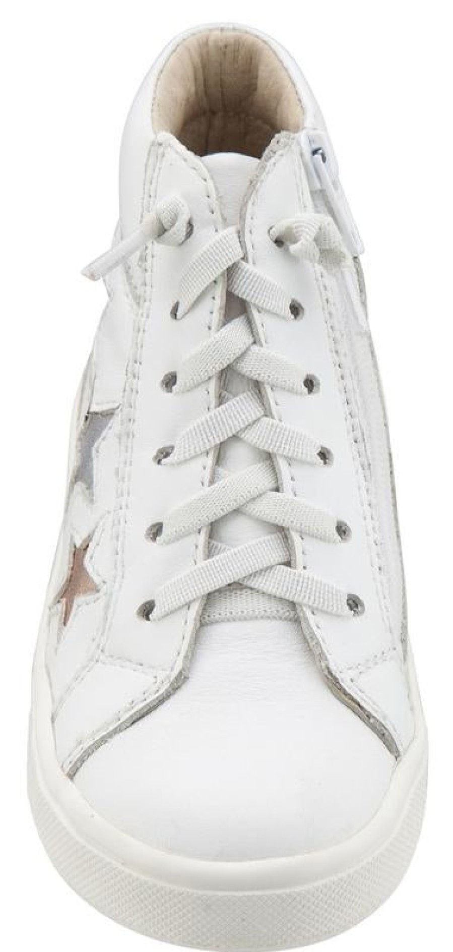 Shoes Old Soles Boy'S Casual Shoes | Old Soles Girl'S And Boy'S 6033 Stardom White Smooth Leather With Stars Elastic Lace Side Zipper High Top Sneaker