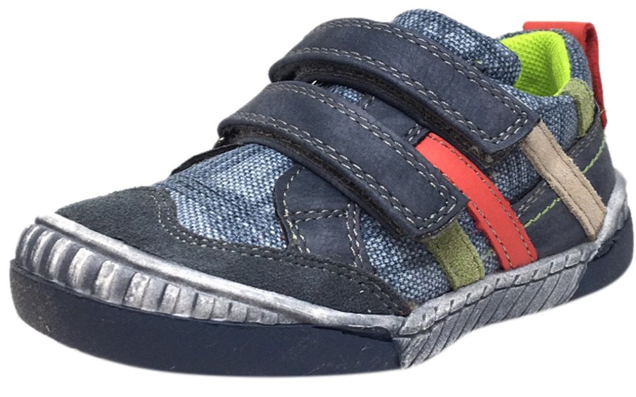 Shoes Beeko Boy'S Casual Shoes | Beeko Boy'S Zaan Ii Denim And Navy Leather Double Hook And Loop Strap Sneaker Shoe