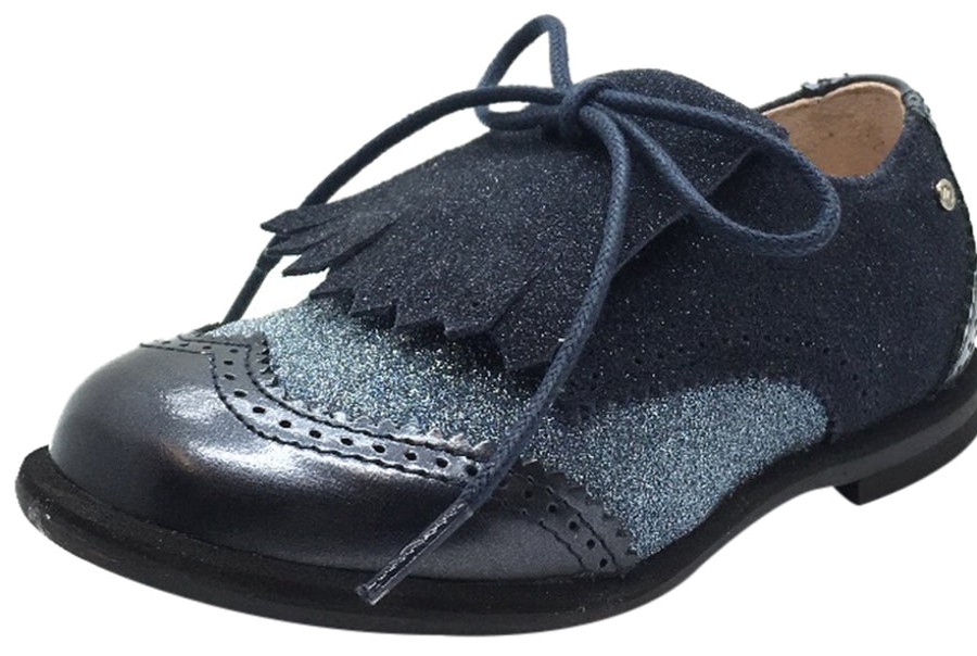 Shoes Manuela de Juan Boy'S Casual Shoes | Manuela De Juan Boy'S & Girl'S Fringe Navy Blue Sparkle Tri-Color Leather Lace Up Oxford Shoes