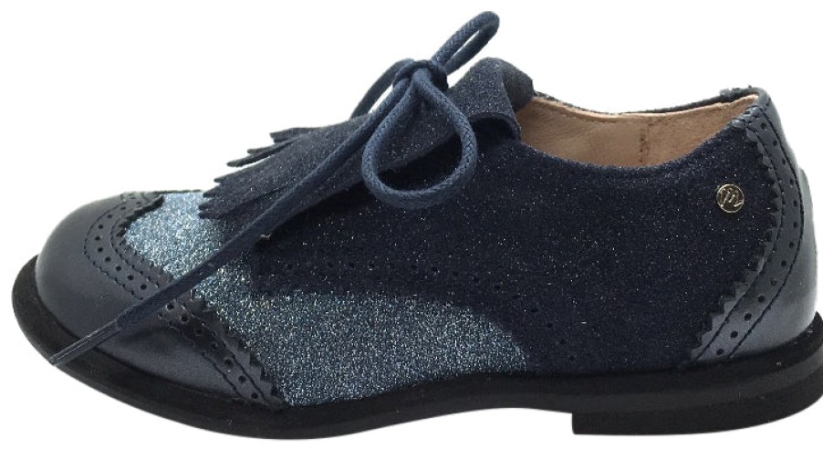 Shoes Manuela de Juan Boy'S Casual Shoes | Manuela De Juan Boy'S & Girl'S Fringe Navy Blue Sparkle Tri-Color Leather Lace Up Oxford Shoes