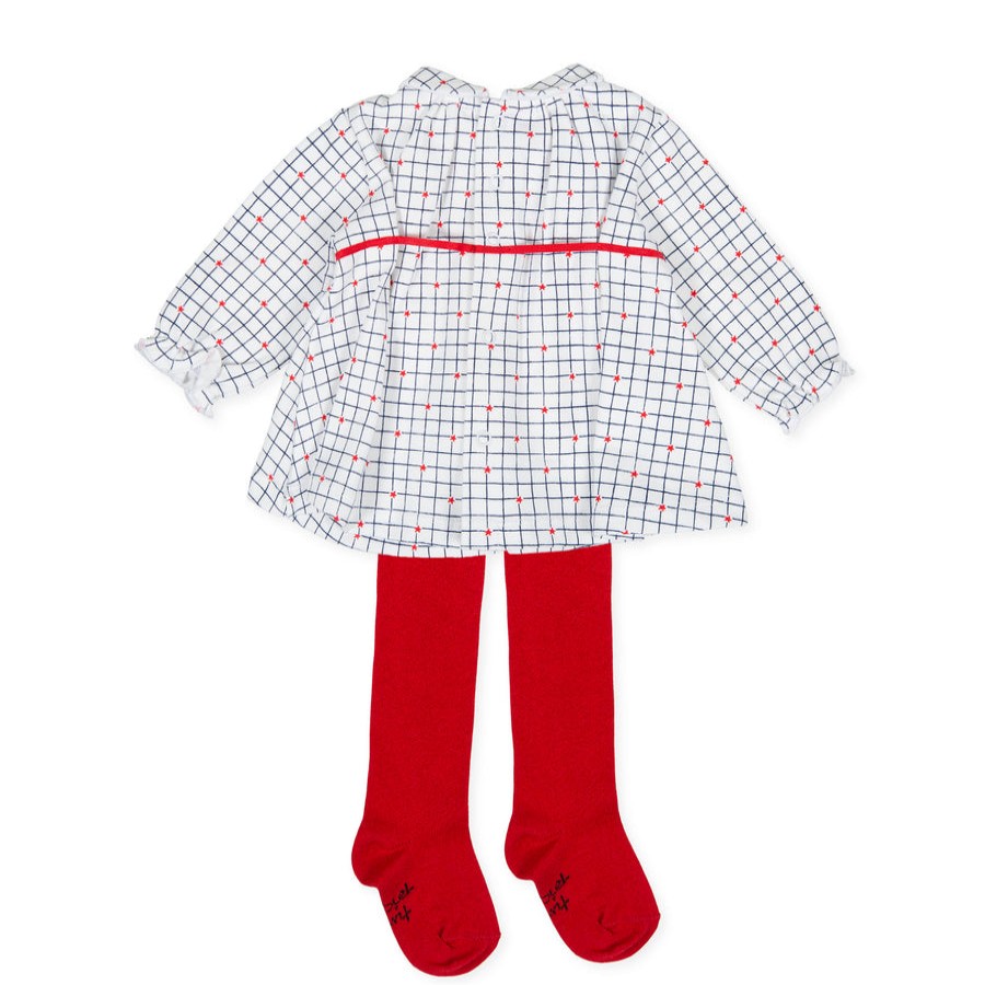 Clothes Tutto Piccolo | Tutto Piccolo 9797 Vestido Interlock Dress With Tights - Optical White/Red