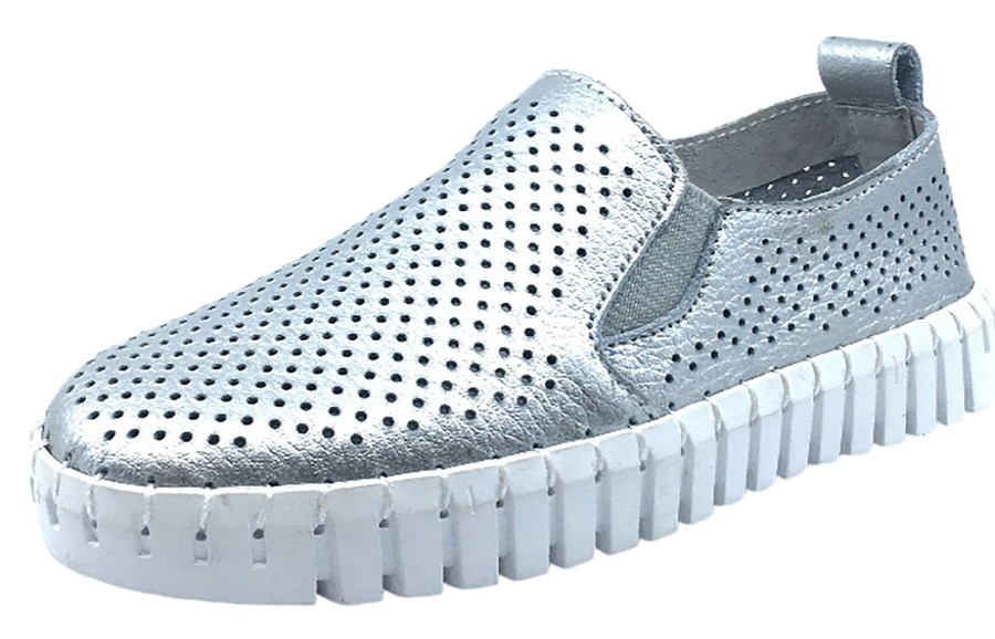 Shoes My Brooklyn Boy'S Casual Shoes | My Brooklyn Girl'S Silver Leather Coney Island Sneaker