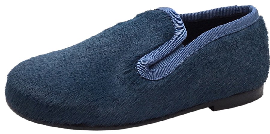 Shoes Luccini Boy'S Casual Shoes | Luccini Boy'S & Girl'S Teal Pony Hair Leather Lined Smoking Loafer Flats