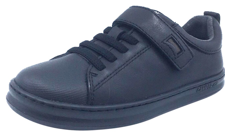 Shoes Camper Boy'S Casual Shoes | Camper For Boy'S And Girl'S Leather Hook And Loop Elastic Laces Black Sneaker