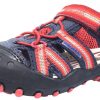 Shoes Geox Boy'S Casual Shoes | Geox Boy'S Kyle Navy Blue & Red Single Hook And Loop Strap Bumper Toe Sandal