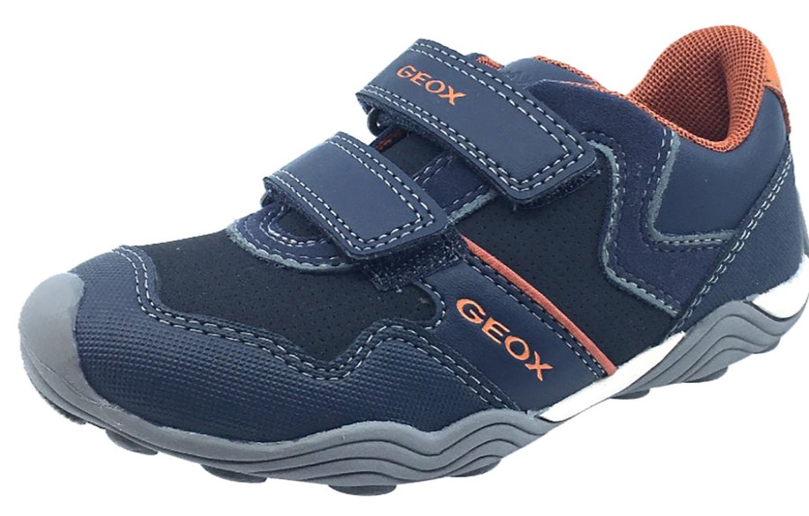 Shoes GEOX Boy'S Casual Shoes | Geox Boy'S Arno Hook And Loop Sneaker (Navy/Dark Orange)