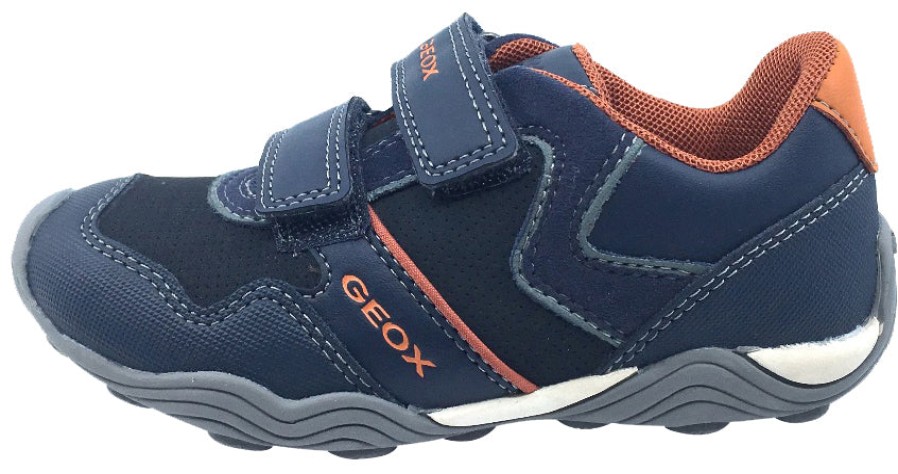 Shoes GEOX Boy'S Casual Shoes | Geox Boy'S Arno Hook And Loop Sneaker (Navy/Dark Orange)