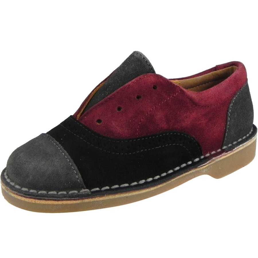 Shoes Papanatas by Eli Boy'S Casual Shoes | Papanatas By Eli Girl'S And Boy'S Suede Multicolor Oxford Slip On Shoes Black/Burgundy