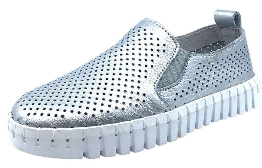 Shoes My Brooklyn Girl'S Casual Shoes | My Brooklyn Girl'S Silver Leather Coney Island Sneaker