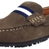 Shoes Umi Boy'S Casual Shoes | Umi Boy'S Taupe Suede Leather Studded Fabric Racing Stripe Slip On Moccasin Loafer